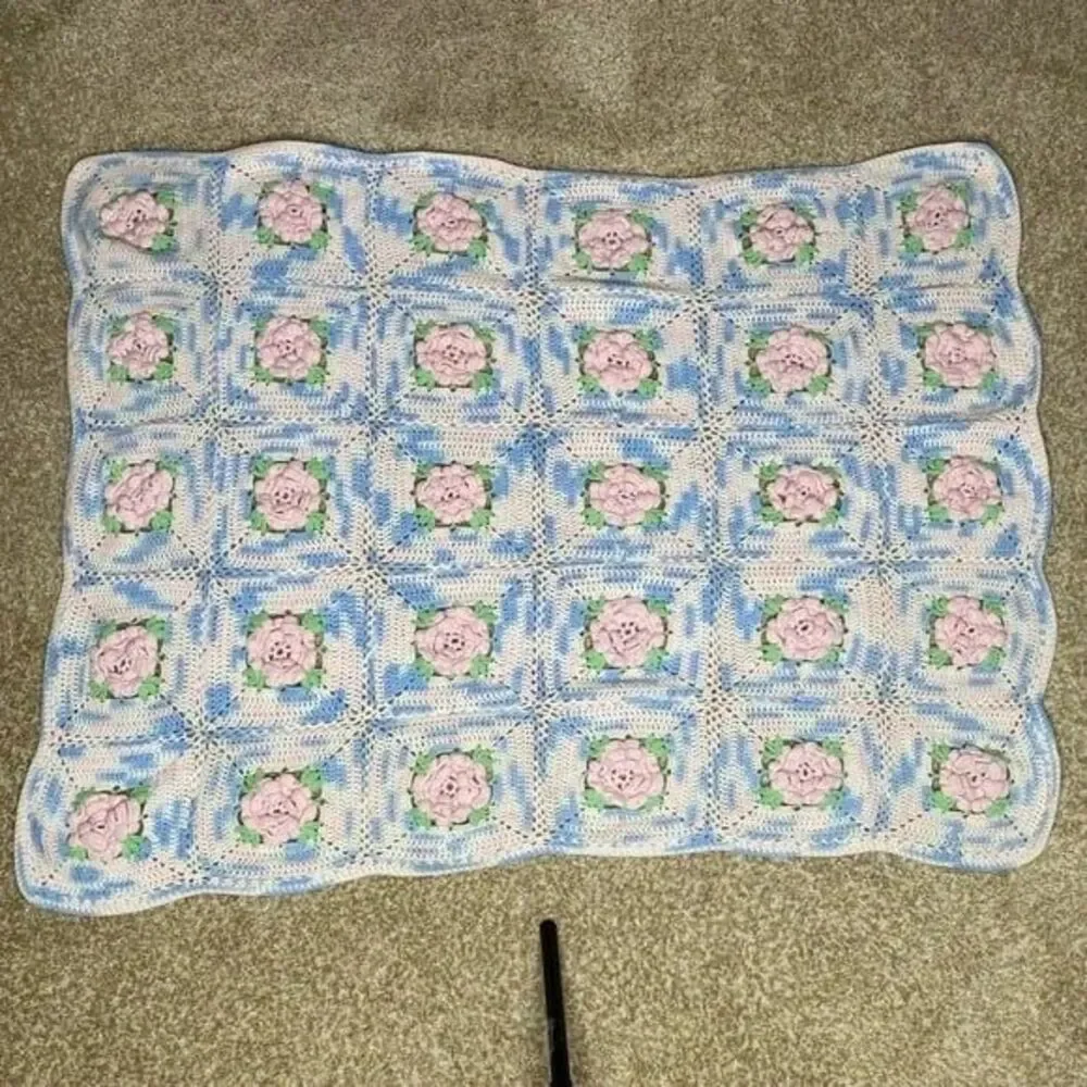 Handmade Vintage Crochet Knit Blanket